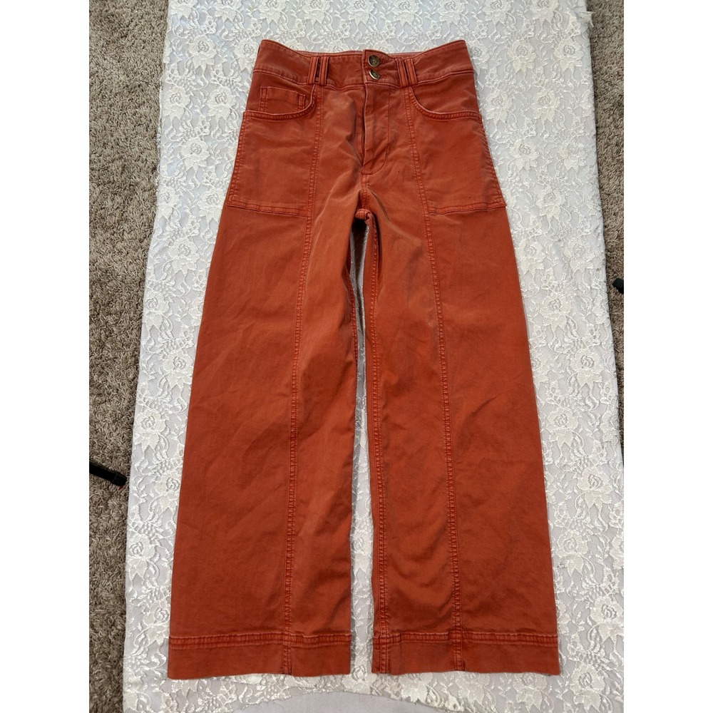 Pilcro Anthropologie Rust Orange Wide Leg High Rise Utility Pant 26 Fall Boho - Picture 3 of 10